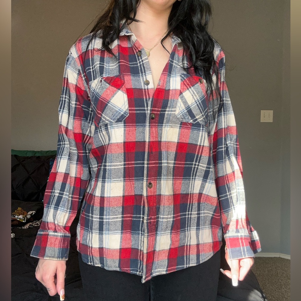 Plaid Button Down Shirt - Red, Blue, and White